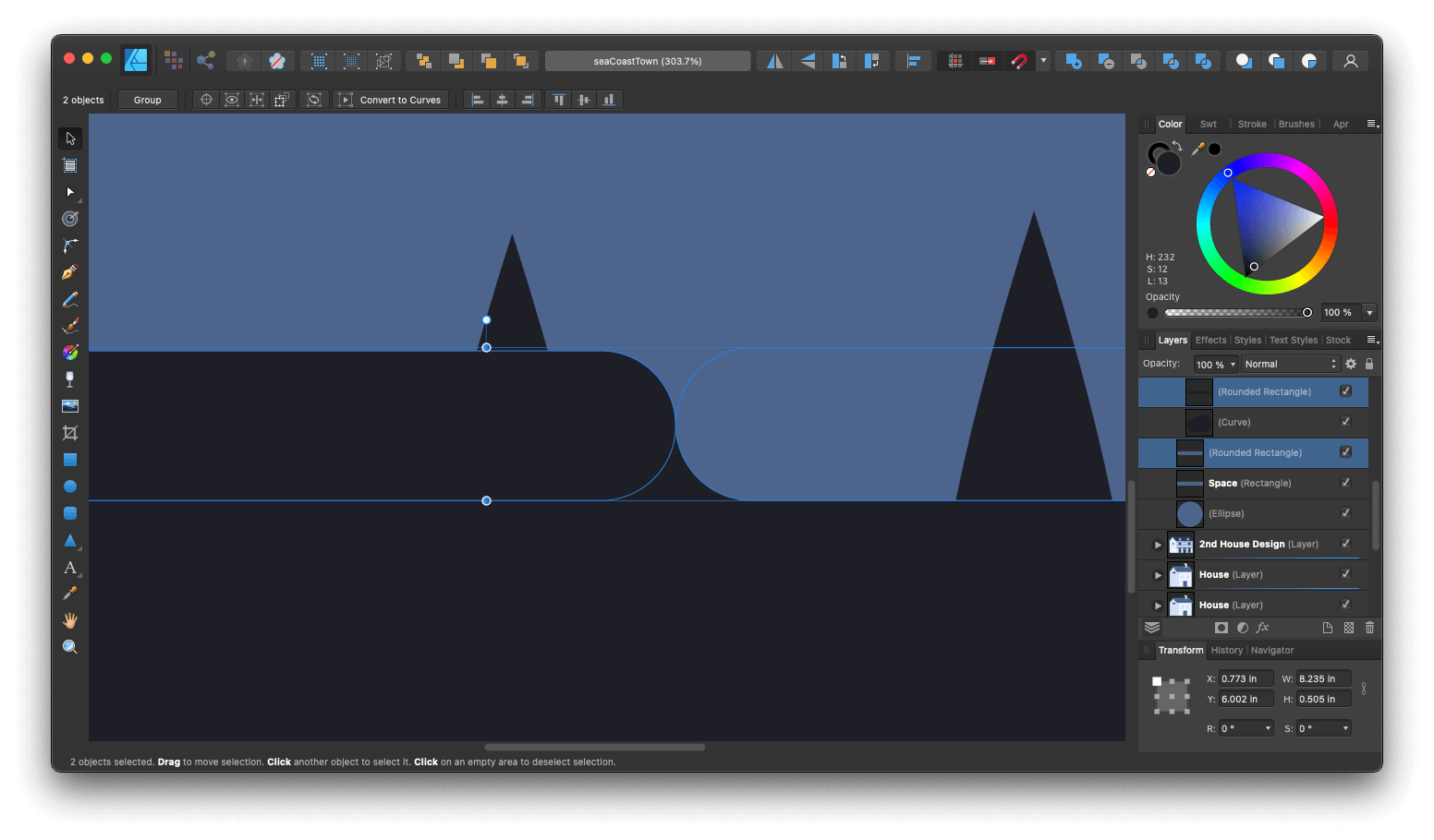 Sea Coast Town in Affinity Designer